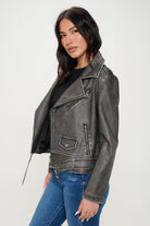 Coalition LA Zip Up Biker Jacket with Belt - Black / S