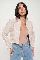 Coalition LA Zip Up Cropped Bomber Jacket - Cream / S