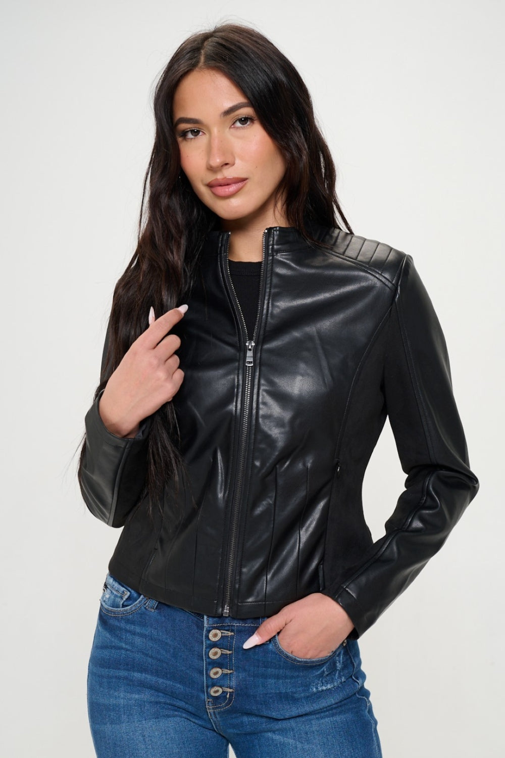 Coalition LA Zip Up Vegan Moto Jacket - Black / S