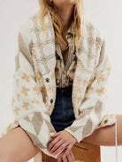 Collared Neck Long Sleeve Cardigan - White / One Size