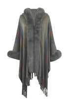 Color Block Fringe Detail Poncho - Charcoal / One Size