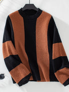 Color Block Round Neck Long Sleeve Sweater - Caramel / S