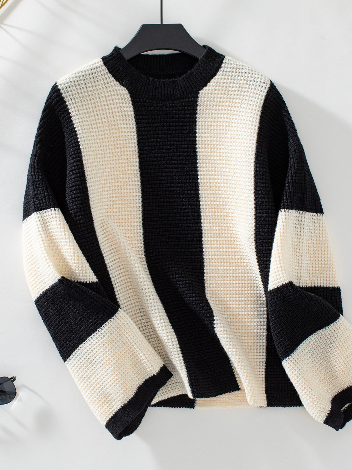 Color Block Round Neck Long Sleeve Sweater - Cream / S