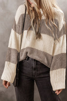 Color Block Round Neck Sweater - Mocha / S