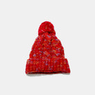 Contrast Cable-Knit Hat with Pompom - Deep Red / One Size