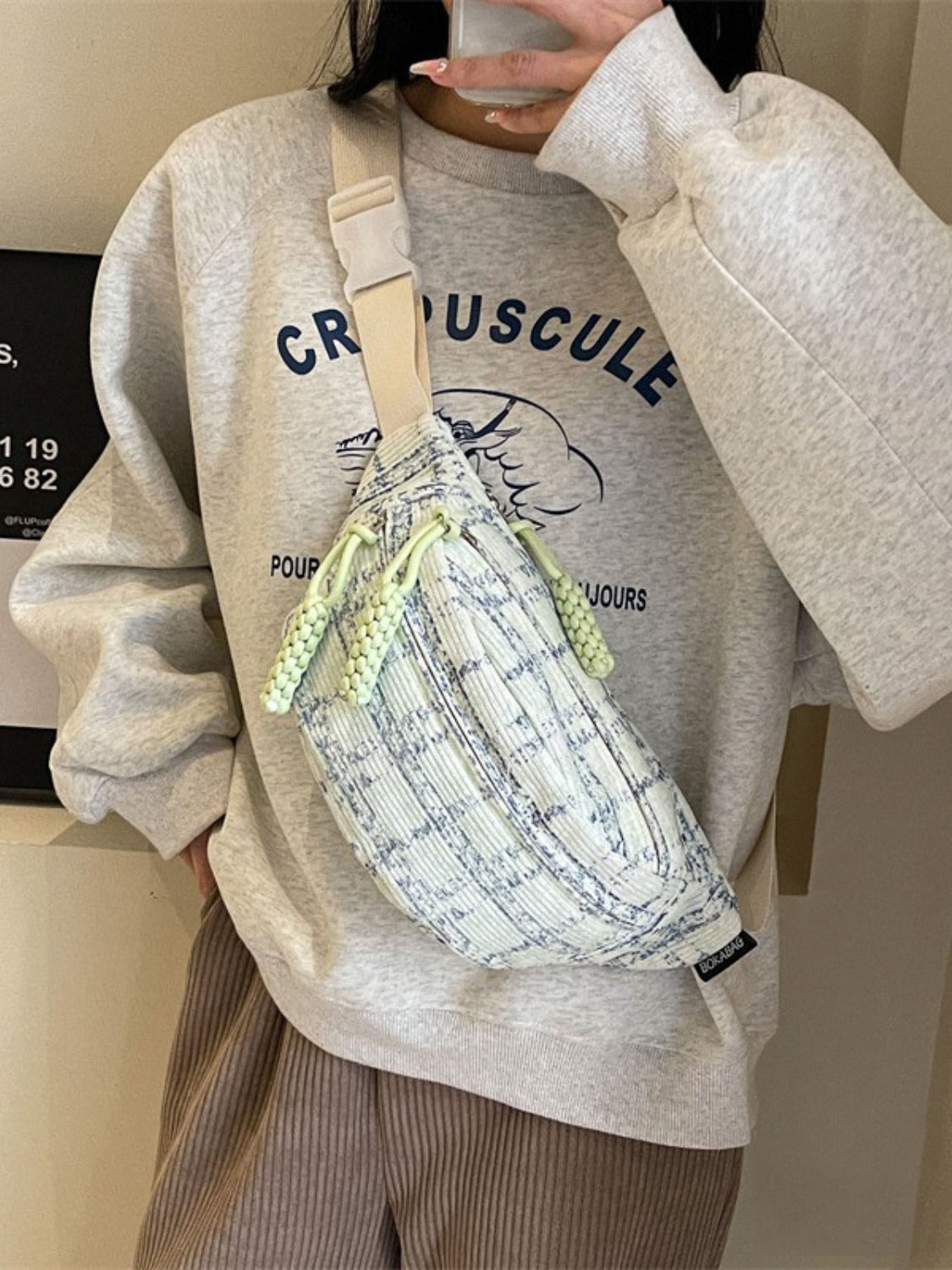 Contrast Plaid Polyester Crossbody Bag - Light Green / One Size