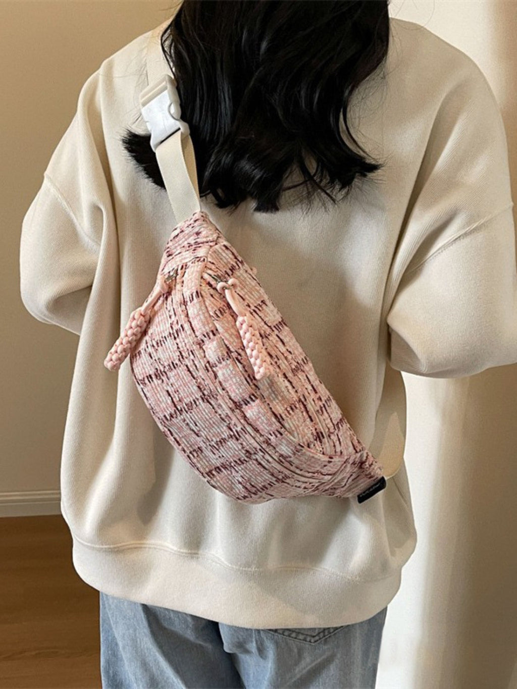 Contrast Plaid Polyester Crossbody Bag - Pink / One Size