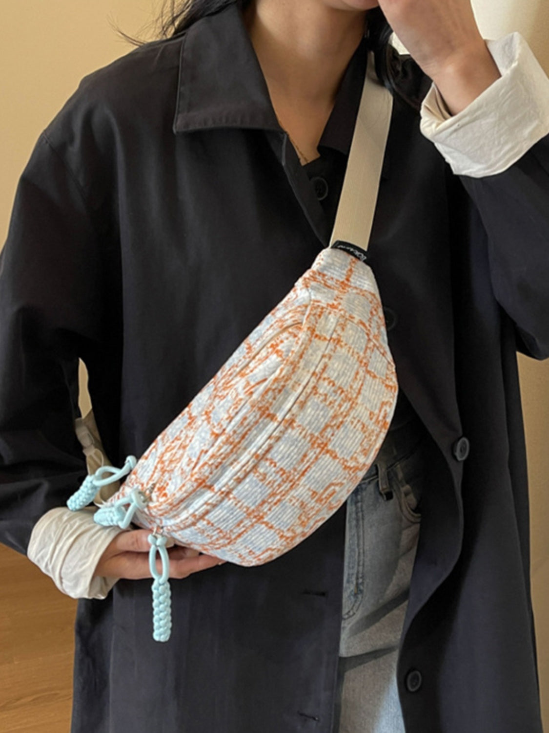 Contrast Plaid Polyester Crossbody Bag - Tangerine / One Size