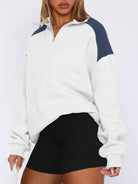 Contrast Quarter Zip Long Sleeve Sweatshirt