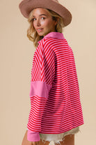 Contrast Striped Collar Long Sleeve