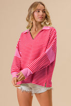 Contrast Striped Collar Long Sleeve