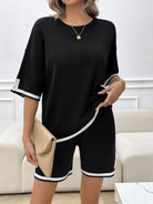 Contrast Trim Round Neck Top and Shorts Set