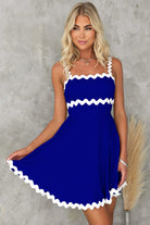 Contrast Trim Square Neck Mini Dress - Royal Blue / S