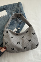 Corduroy Quilted Bow Handbag - Gray / One Size