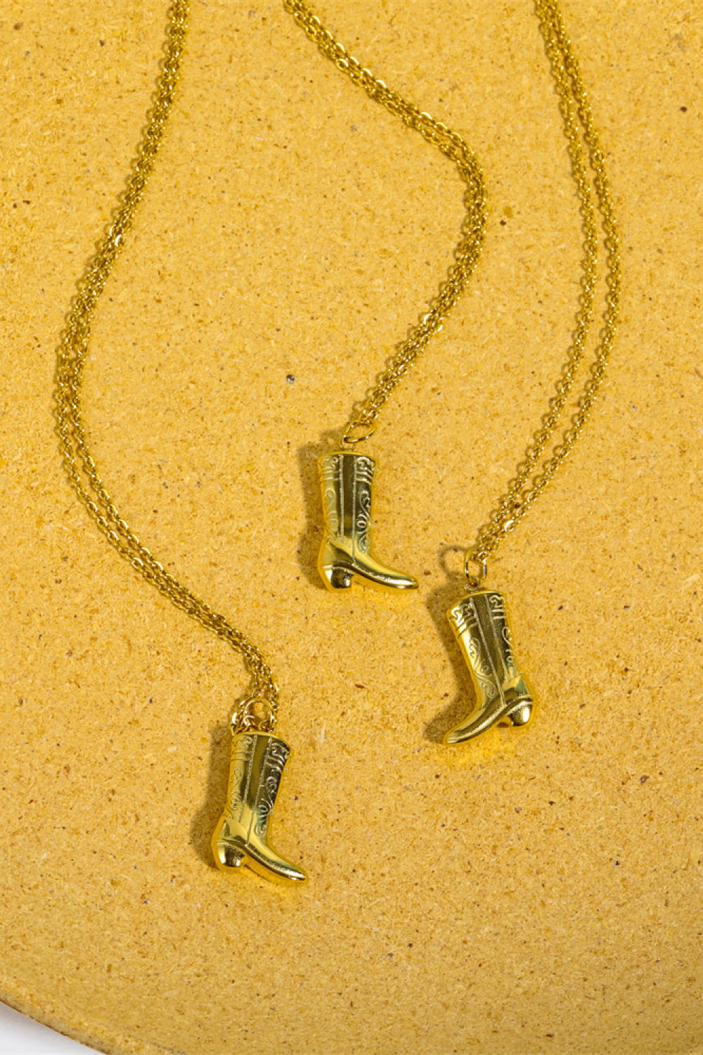 Cowboy Boot Pendant Stainless Steel Necklace - Gold / One Size