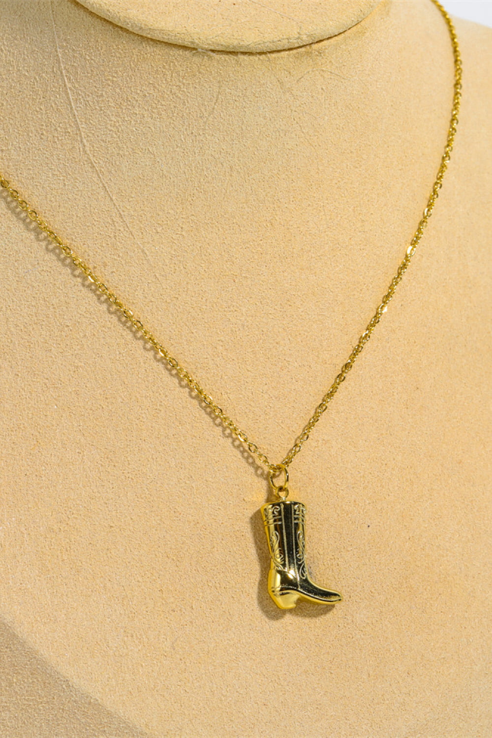 Cowboy Boot Pendant Stainless Steel Necklace - Gold / One Size