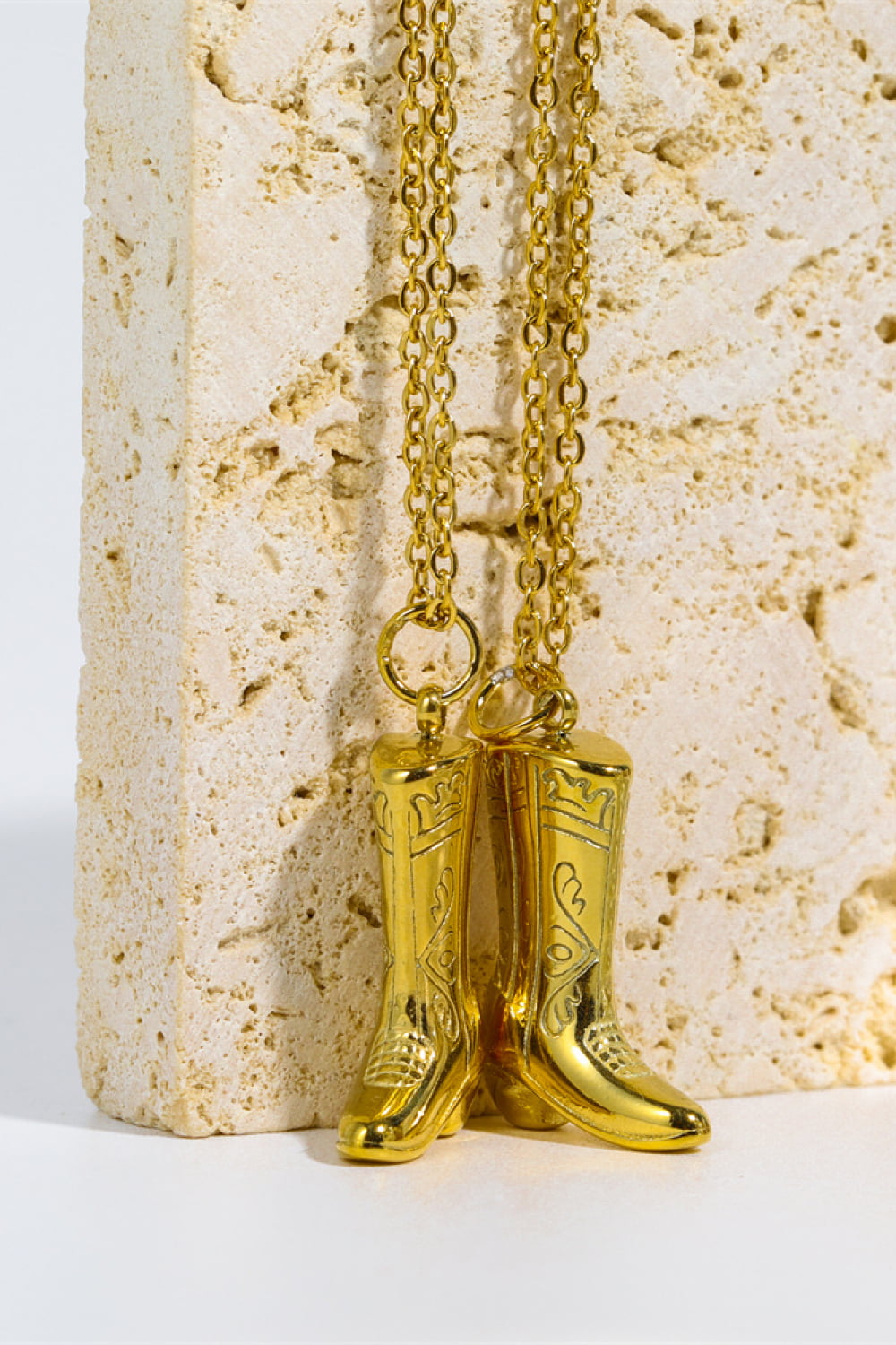 Cowboy Boot Pendant Stainless Steel Necklace - Gold / One Size