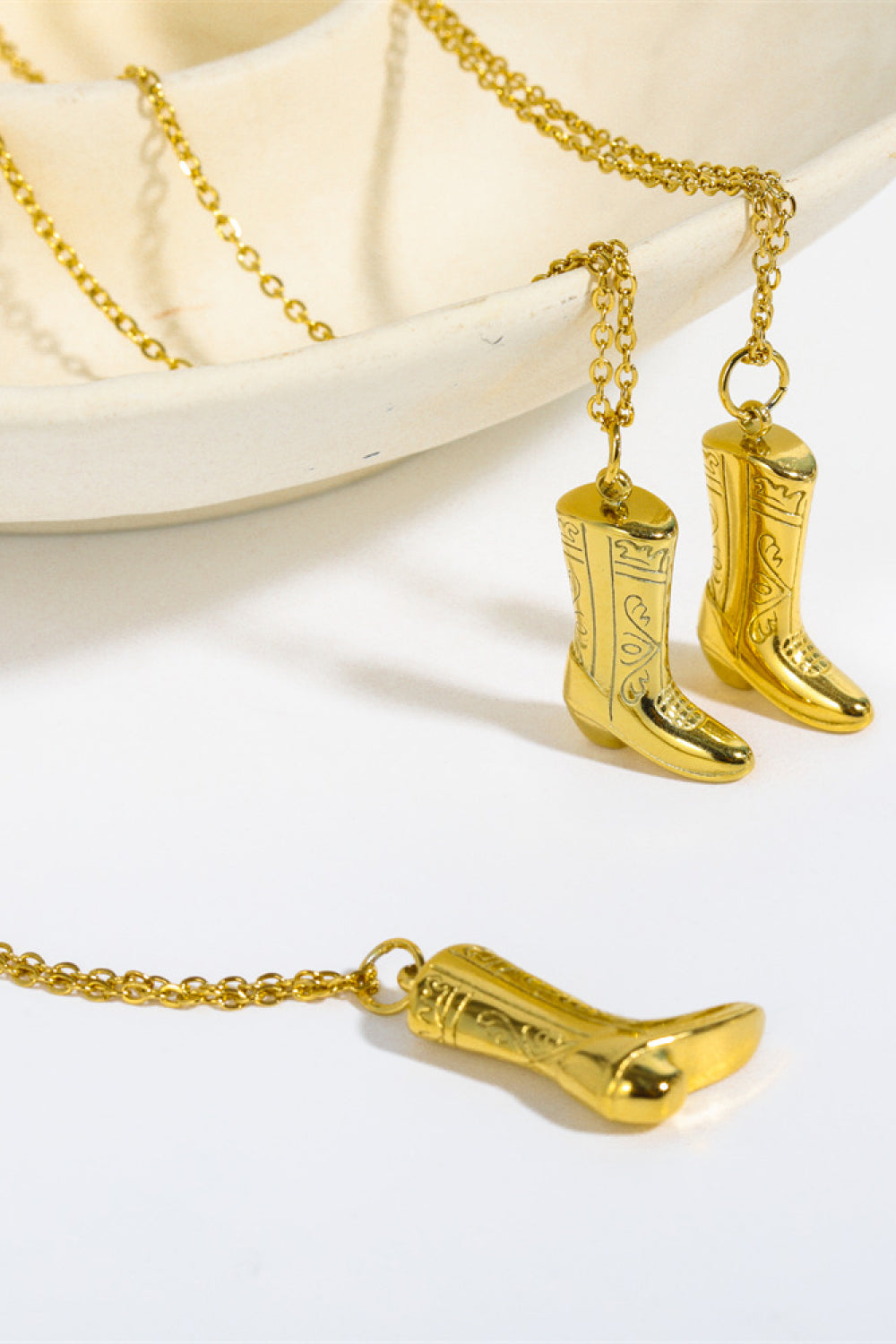 Cowboy Boot Pendant Stainless Steel Necklace - Gold / One Size