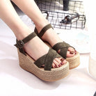 Crisscross Open Toe Wedge Sandals - Army Green / 34(US3)