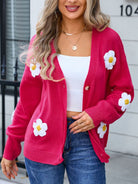 Crochet Flower Button Up Cardigan - Deep Rose / S