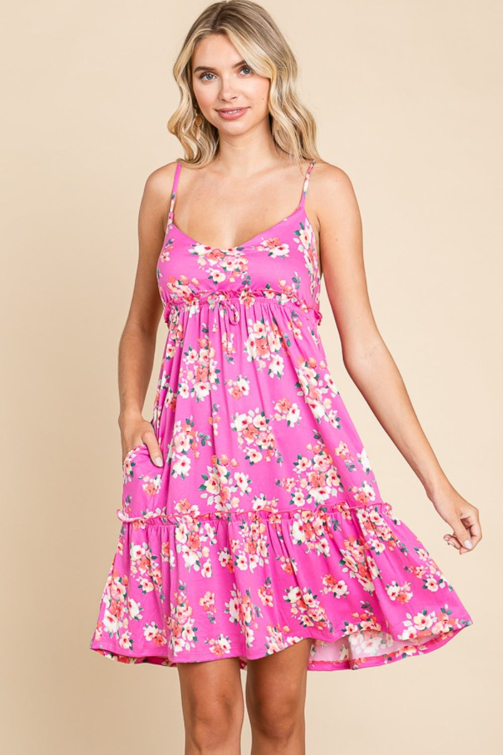 Culture Code Full Size Floral Ruffled Cami Dress - Pink / S