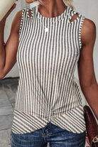 Cutout Striped Round Neck Tank - Stripe / S