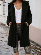 Devine Pocketed Long Sleeve Hooded Teddy Coat - Black / S