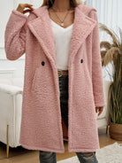 Devine Pocketed Long Sleeve Hooded Teddy Coat - Dusty Pink / S