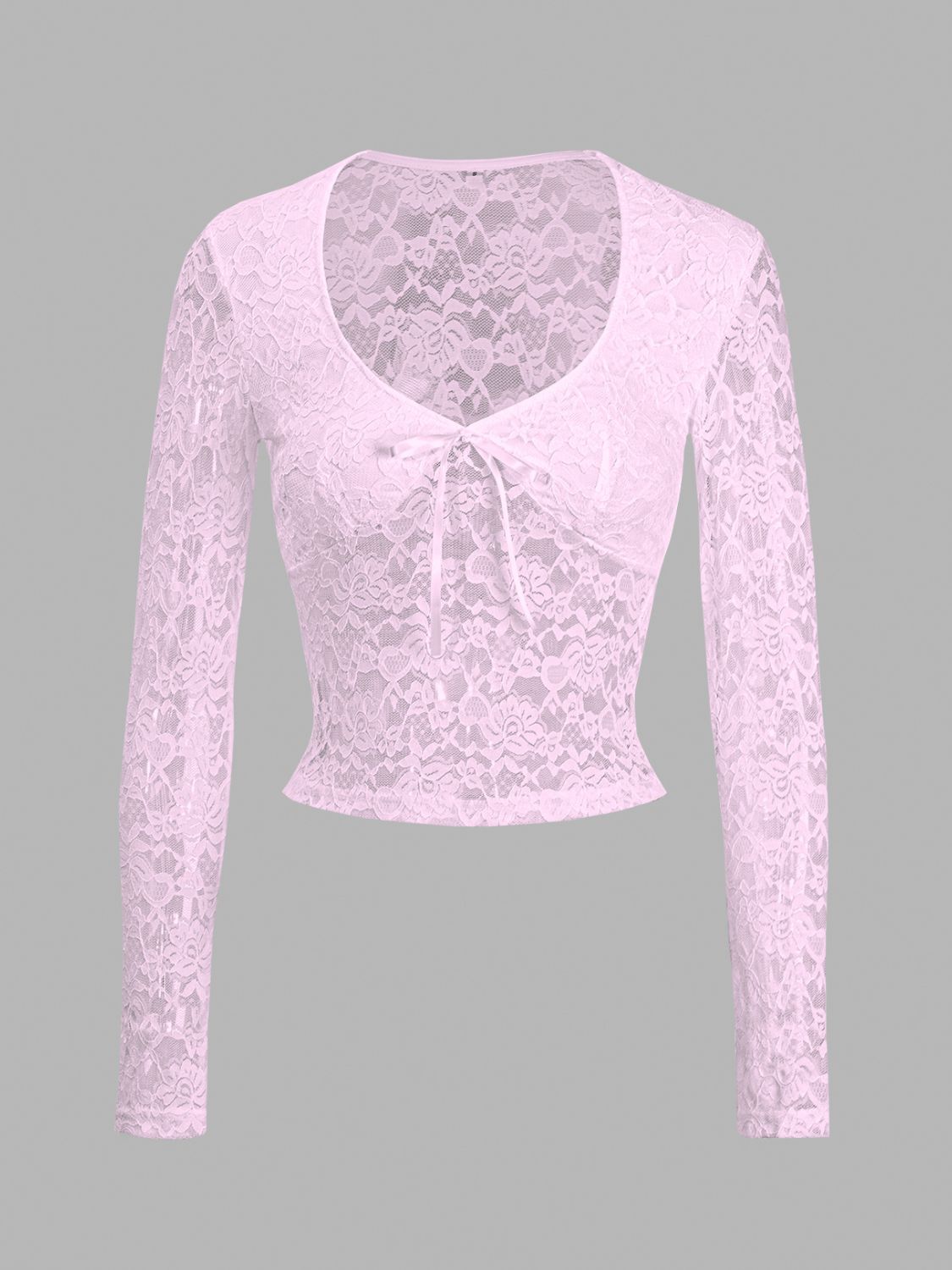 Devine Scoop Neck Long Sleeve Lace Top - Blush Pink / S