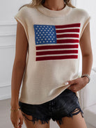 Devine US Flag Round Neck Sweater Vest - Beige / S