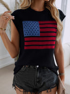 Devine US Flag Round Neck Sweater Vest - Black / S