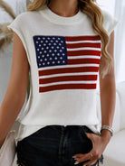 Devine US Flag Round Neck Sweater Vest - White / S