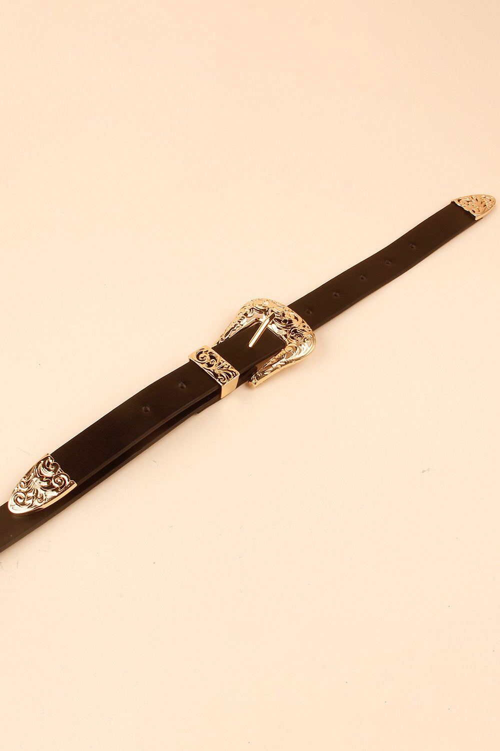 Double Buckle PU Leather Belt - Black / One Size