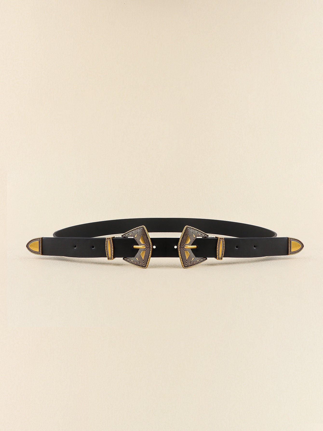 Double Buckle PU Leather Belt - Gold/Belt / One Size
