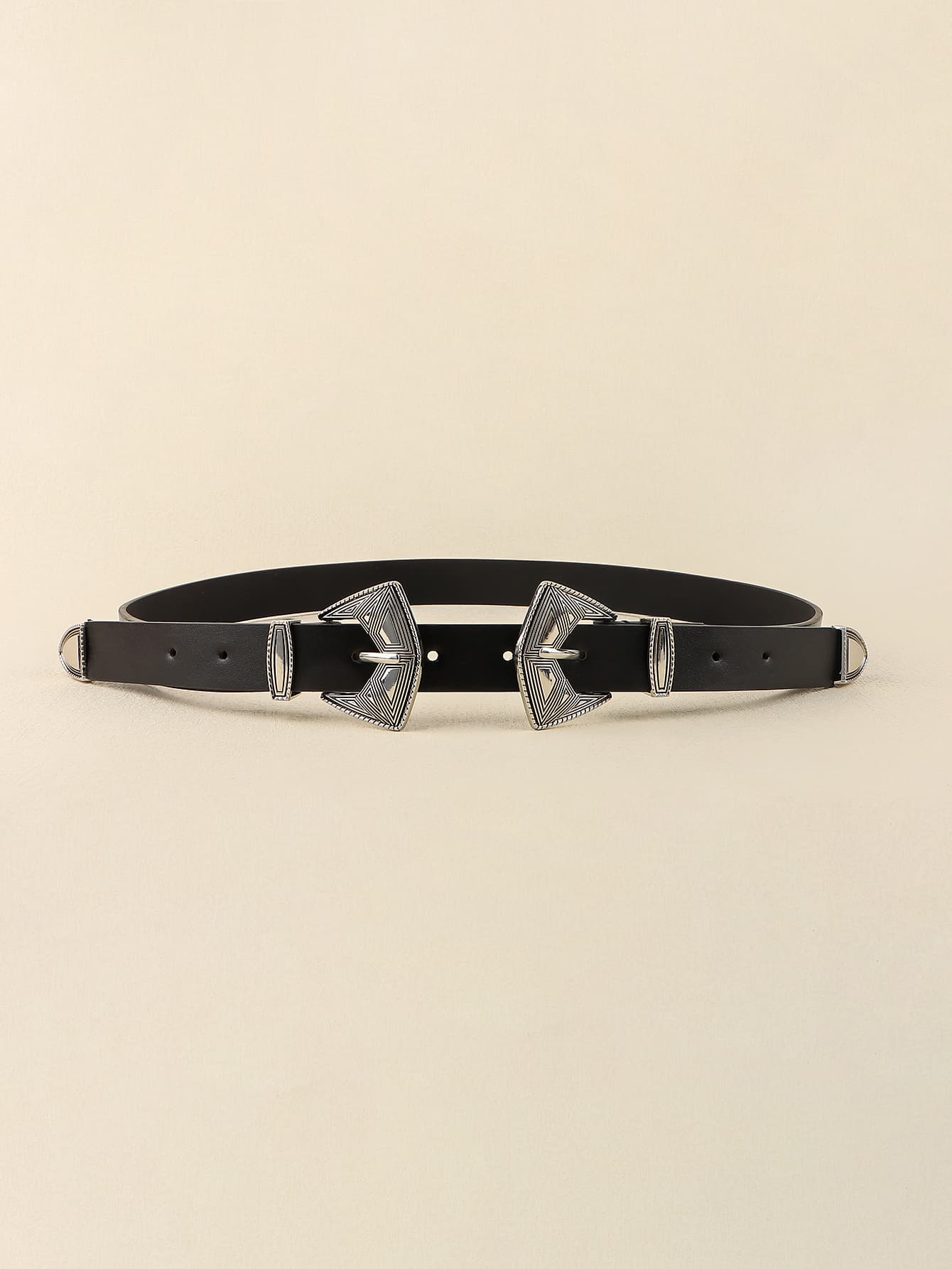 Double Buckle PU Leather Belt - Silver/Belt / One Size