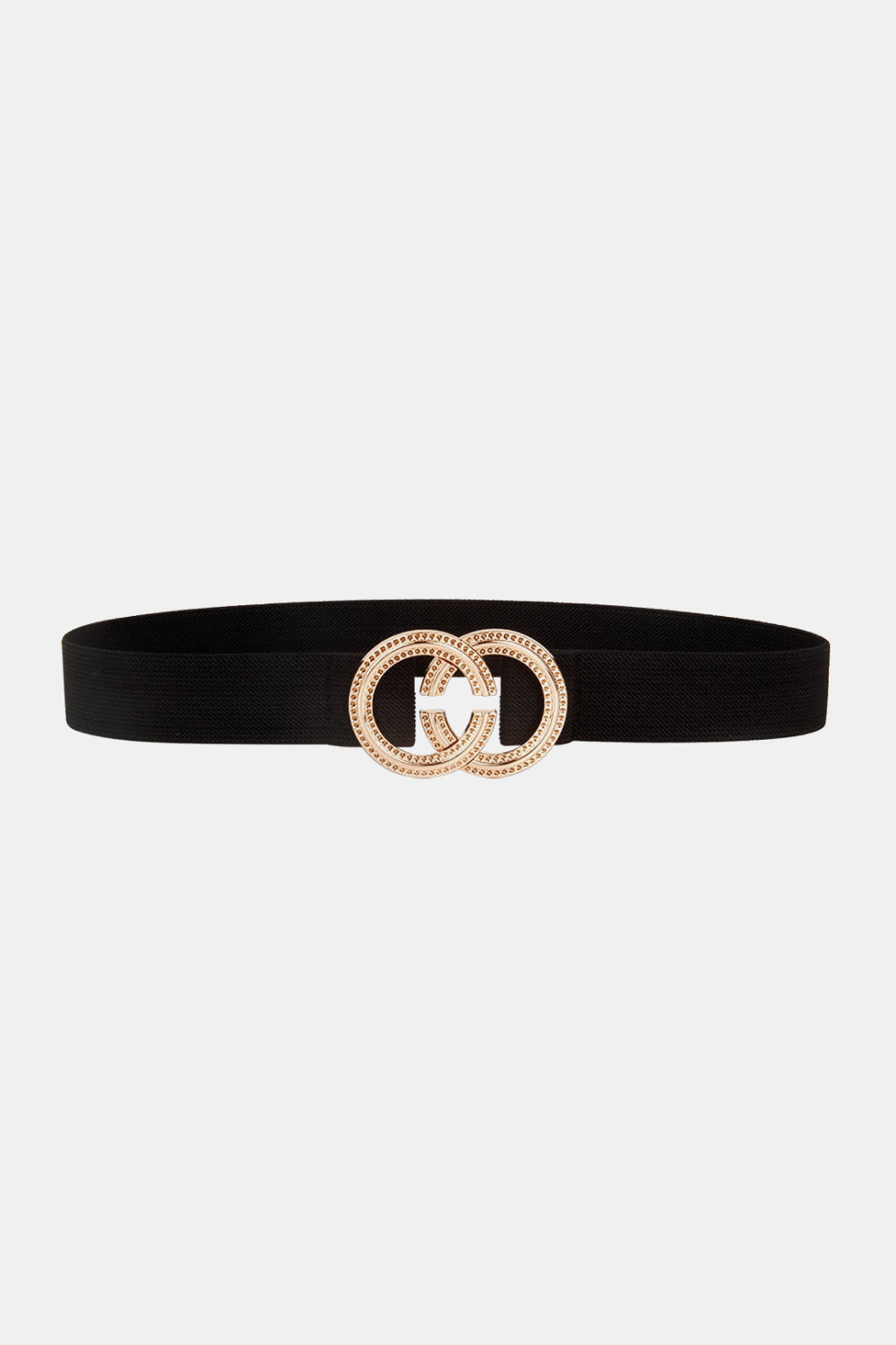Double Hoop Buckle Elastic Belt - Black / One Size