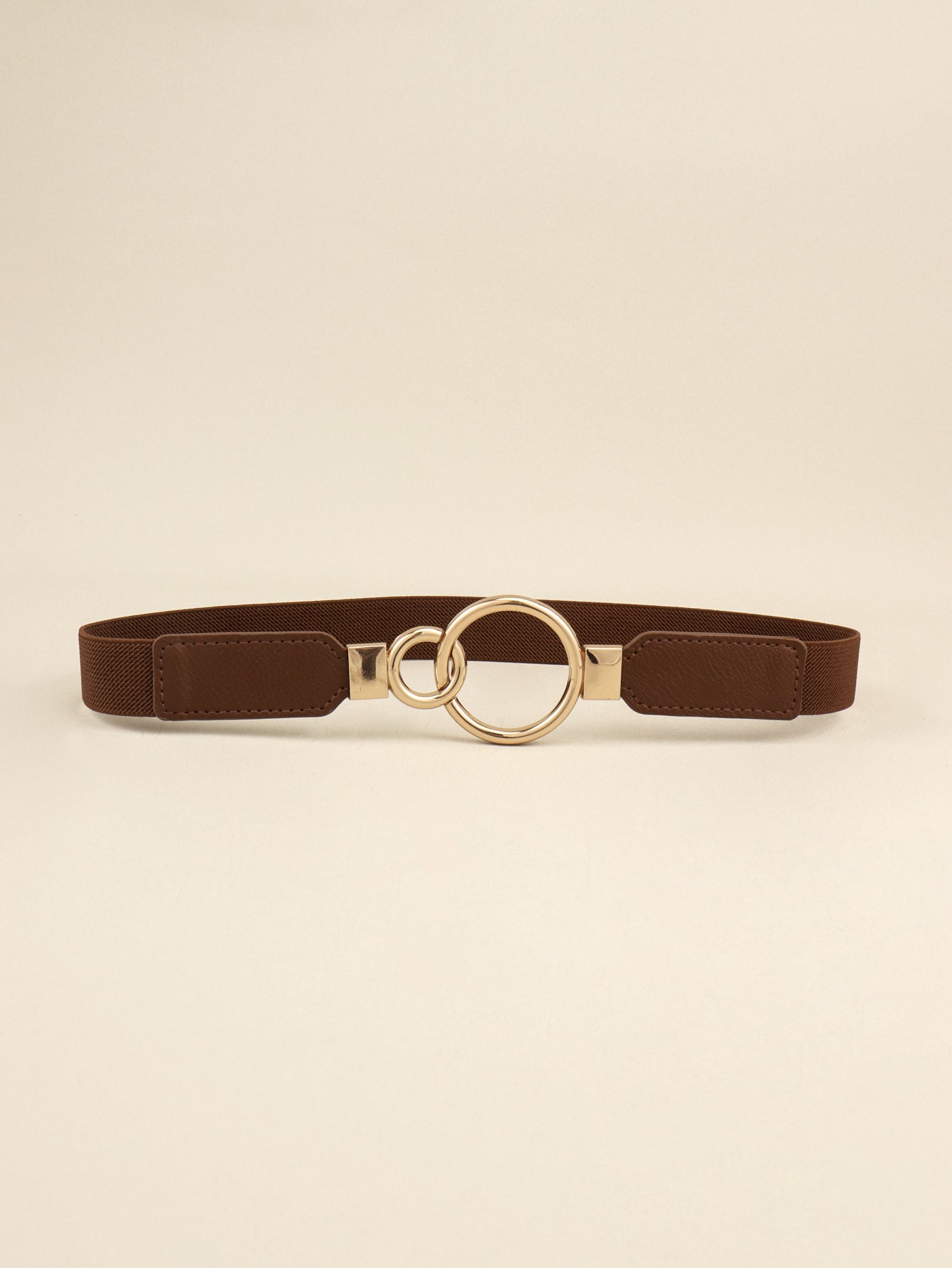 Double Ring Buckle Elastic PU Belt - Chocolate / One Size