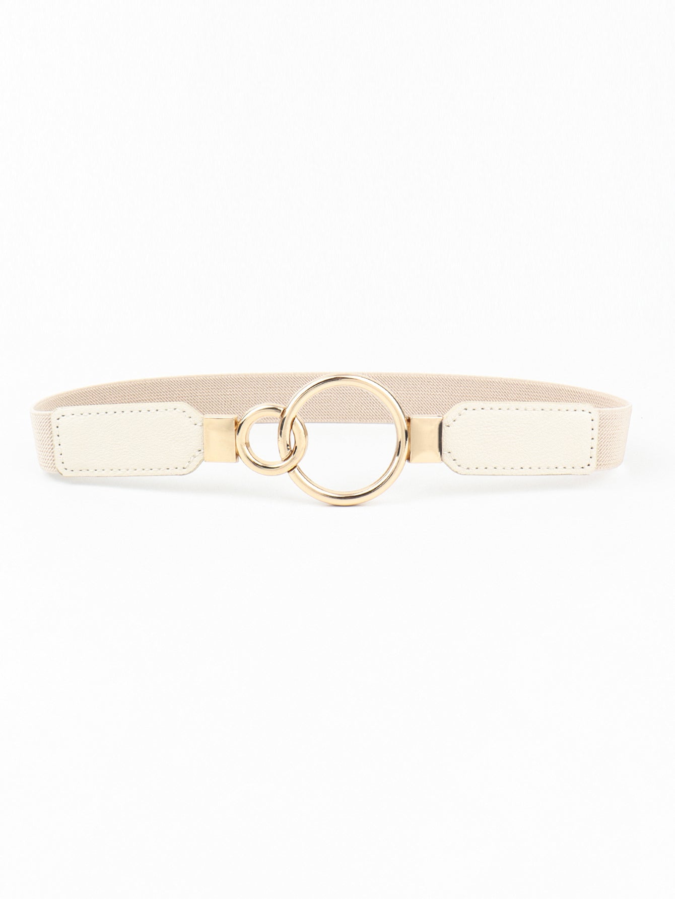 Double Ring Buckle Elastic PU Belt - Cream / One Size