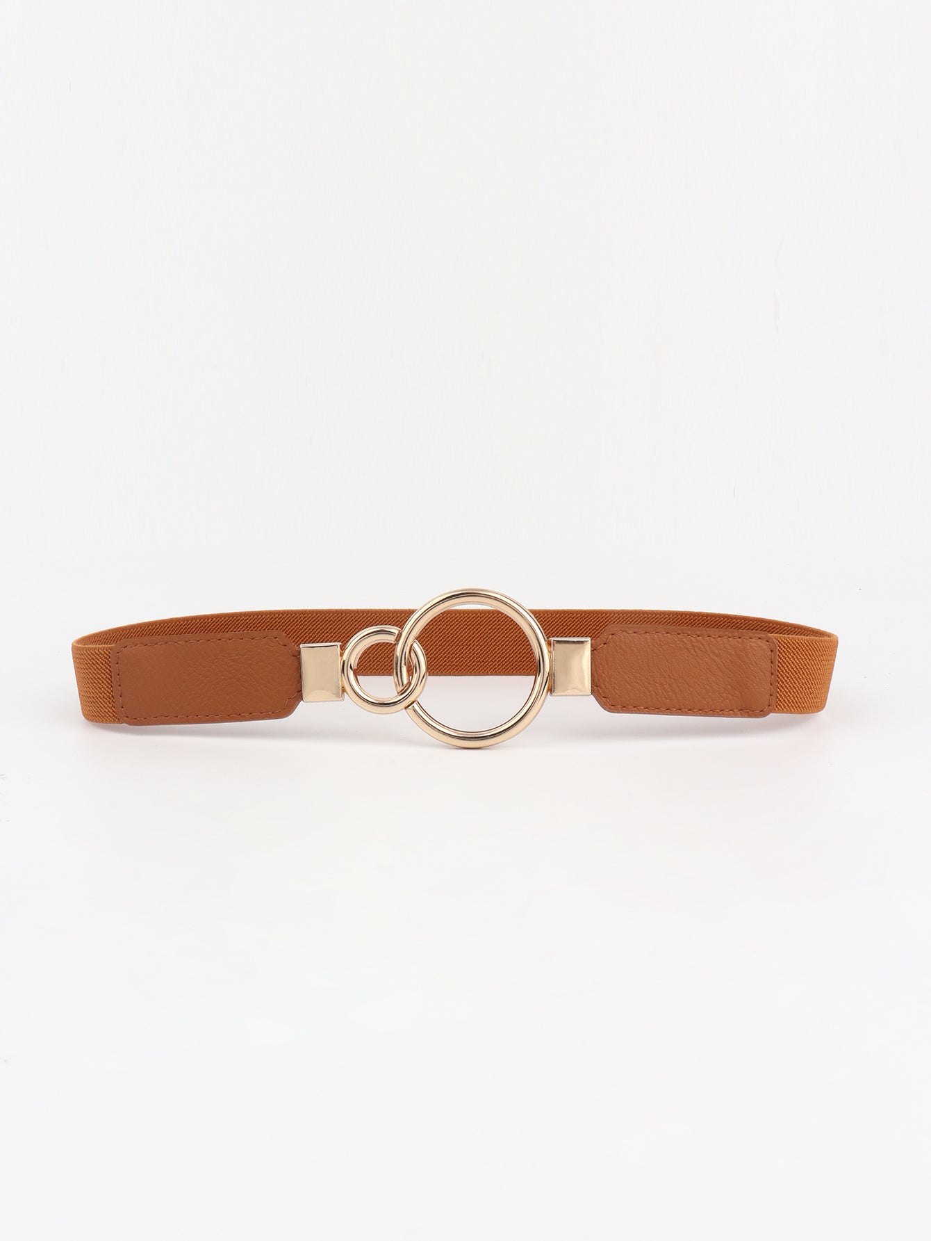 Double Ring Buckle Elastic PU Belt - Ochre / One Size