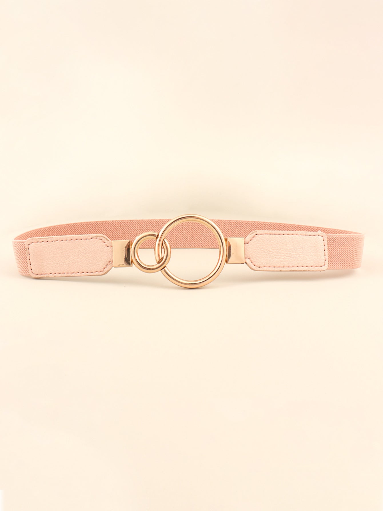 Double Ring Buckle Elastic PU Belt - Peach / One Size