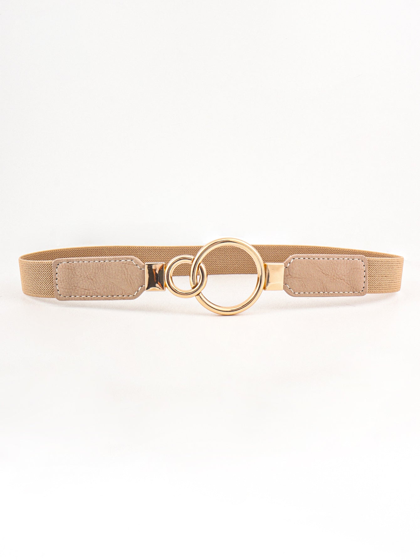 Double Ring Buckle Elastic PU Belt - Tan / One Size