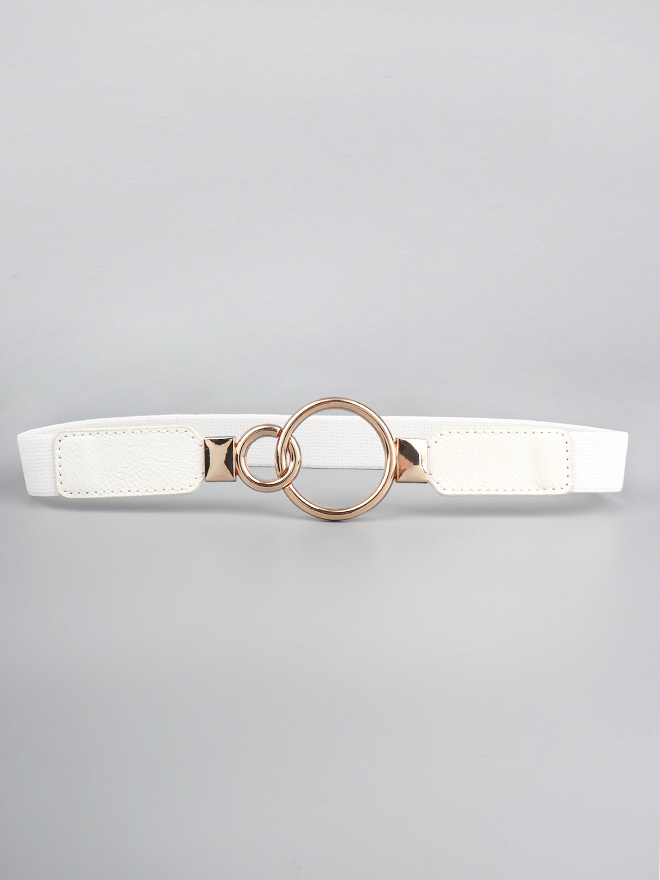 Double Ring Buckle Elastic PU Belt - White / One Size
