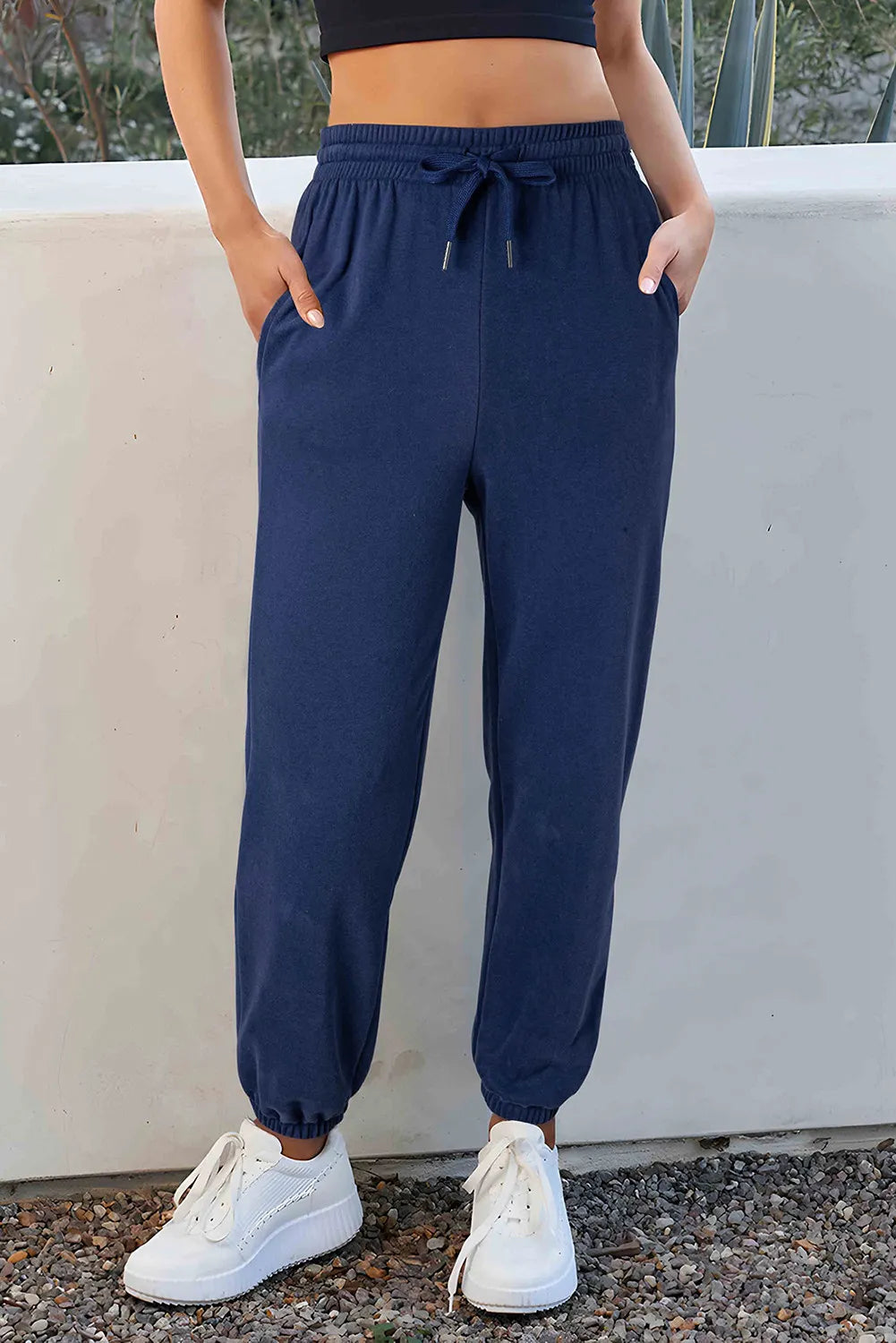 Drawstring Joggers with Pockets - Navy / S