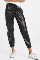 Drawstring PU Leather Pants with Pockets - Black / S