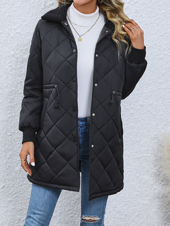 Drawstring Waist Longline Winter Coat - Black / S