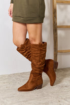 East Lion Corp Block Heel Knee High Boots - Chestnut / 6