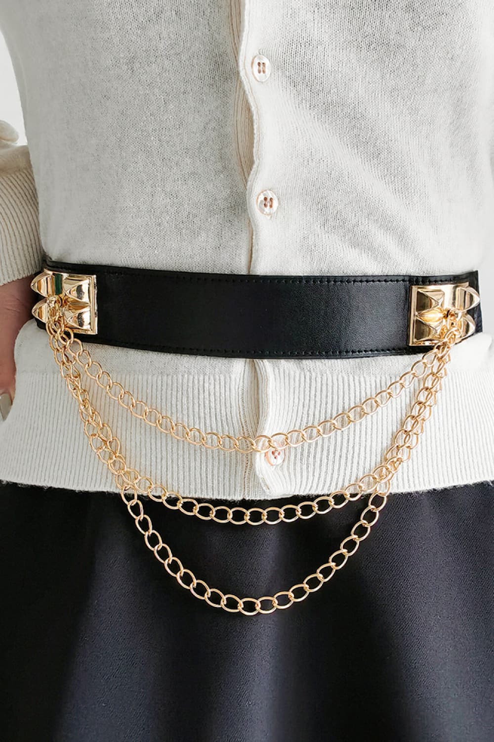 Elastic Belt with Chain - Black / One Size