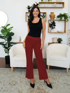 Elastic Waist Bootcut Pants - Burgundy / S