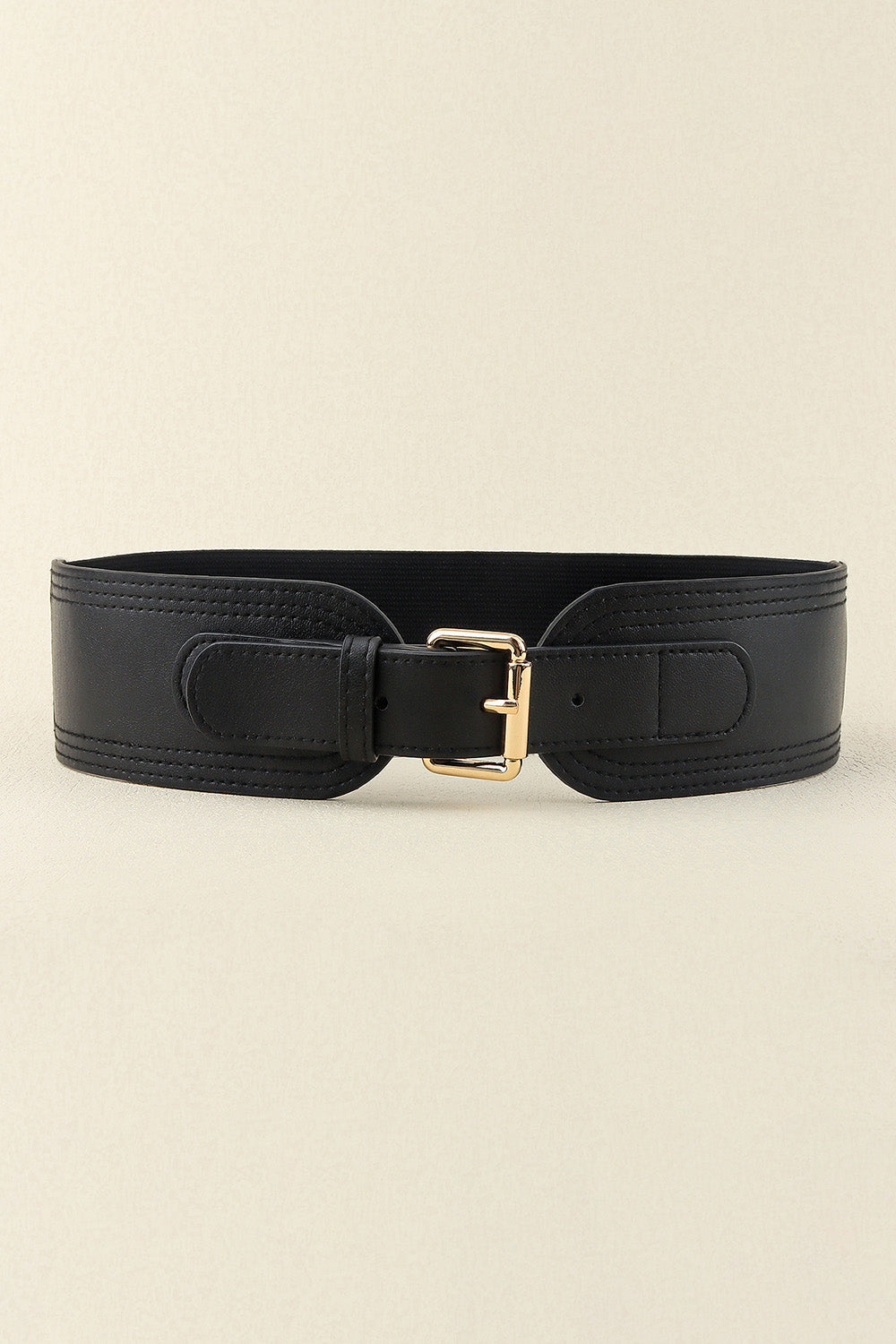 Elastic Wide PU Belt - Black / One Size