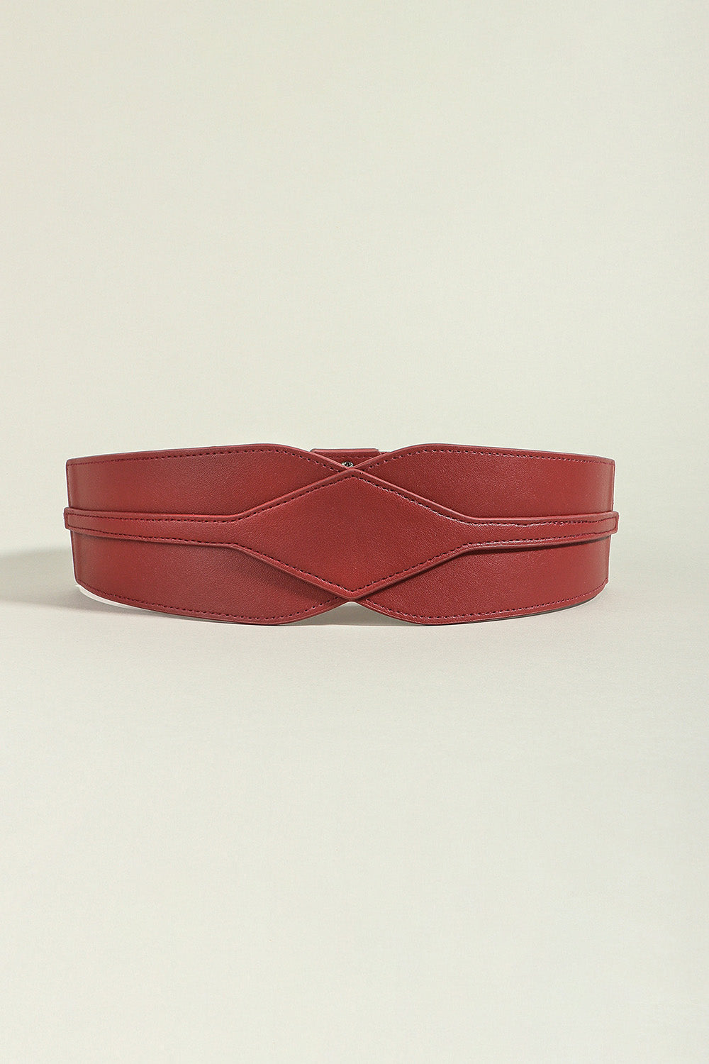 Elastic Wide PU Belt - Burgundy / One Size